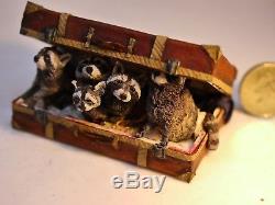 D/house Miniature Racoons Living in a Suitcase 1/12th OOAK