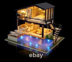 DIY Dollhouse Kit with Furniture LED Light Miniature Wood Villa House Model Gift