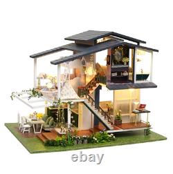 DIY Dollhouse Miniature Furniture Kit with LED Light Wood Doll House Toys Gifts