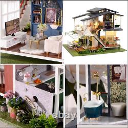 DIY Dollhouse Miniature Furniture Kit with LED Light Wood Doll House Toys Gifts