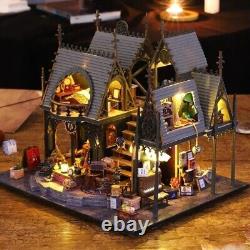 DIY Gothic Dollhouse Kit with LED Light, Collectible Miniature Doll House Toy