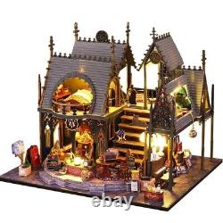 DIY Gothic Dollhouse Kit with LED Light, Collectible Miniature Doll House Toy