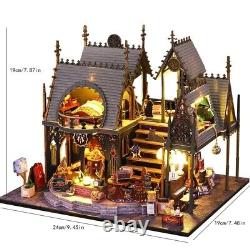 DIY Gothic Dollhouse Kit with LED Light, Collectible Miniature Doll House Toy