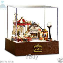 DIY Handcraft Miniature Project Wooden Dolls House Merry Go Round Carousel