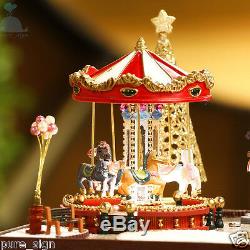 DIY Handcraft Miniature Project Wooden Dolls House Merry Go Round Carousel