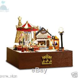 DIY Handcraft Miniature Project Wooden Dolls House Merry Go Round Carousel