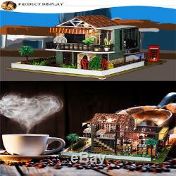 DIY LED Coffee Shop Dollhouse Miniature Wooden Furniture Kit House XMAS Gifts