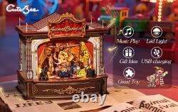 DIY Miniature Wooden Music Box Dollhouse Kit Animal Carnival 3D Puzzle Handmade