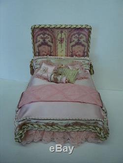 DOLLHOUSE BED/ HANDMADE/ PINK With BEDDING