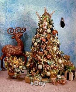 DOLLHOUSE, Fairy Miniature Christmas Tree Artisan Handcrafted 8 Pc Woodland OOAK