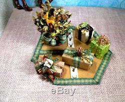 DOLLHOUSE, Fairy Miniature Christmas Tree Artisan Handcrafted 8 Pc Woodland OOAK