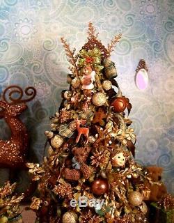 DOLLHOUSE, Fairy Miniature Christmas Tree Artisan Handcrafted 8 Pc Woodland OOAK