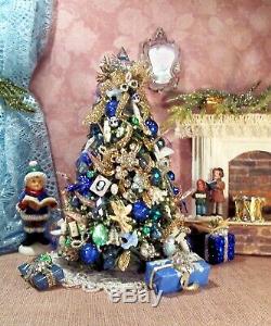 DOLLHOUSE Miniature Christmas Tree, Skirt, Caroler, 3 Presents, Drum Handcrafted