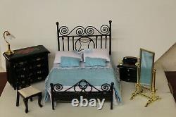 DOLLS HOUSE MINIATURE  5 Piece Black Bedroom Suite