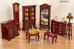 DOLLS HOUSE PARLOUR SET Clock, Cabinets, Secretary Desk & MACK Miniatures- VTG