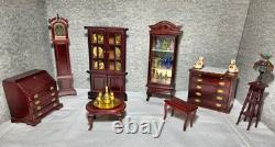 DOLLS HOUSE PARLOUR SET Clock, Cabinets, Secretary Desk & MACK Miniatures- VTG