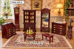 DOLLS HOUSE PARLOUR SET Clock, Cabinets, Secretary Desk & MACK Miniatures- VTG