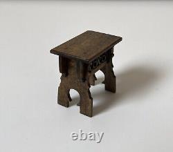 David Hurley Medieval Carved Oak Stool Miniature Dollshouse