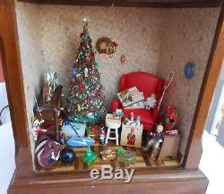 Diorama Christmas Palor Miniature Room Tree Lighted Dollhouse Vintage Ooak 38 Pc