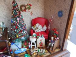 Diorama Christmas Palor Miniature Room Tree Lighted Dollhouse Vintage Ooak 38 Pc