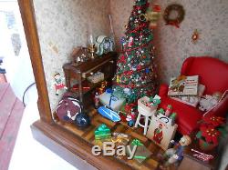 Diorama Christmas Palor Miniature Room Tree Lighted Dollhouse Vintage Ooak 38 Pc