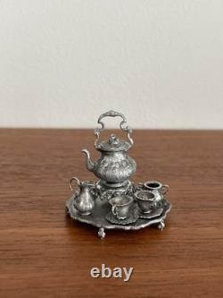 Doll House 112th Scale Miniature Tea Set Artisanal Fine Detail Silver Pewter