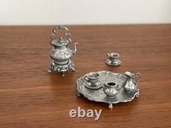 Doll House 112th Scale Miniature Tea Set Artisanal Fine Detail Silver Pewter