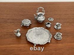 Doll House 112th Scale Miniature Tea Set Artisanal Fine Detail Silver Pewter