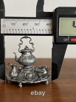Doll House 112th Scale Miniature Tea Set Artisanal Fine Detail Silver Pewter
