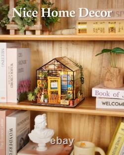 Doll House Kit Greenhouse, DIY Miniature Room with LED Light, Wooden Model Build