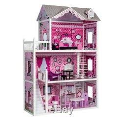 Doll House Large Kids Play Wooden Mansion With Furniture Fits Barbie Girls