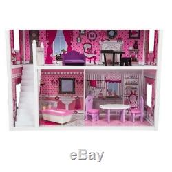 Doll House Large Kids Play Wooden Masion With Furniture Fits Barbie Girls