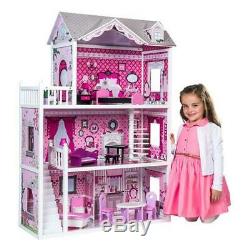 Doll House Large Kids Play Wooden Masion With Furniture Fits Barbie Girls