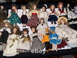 Doll House Miniature Furniture + 19 Porcelain Dolls