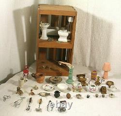 Doll House Miniatures, Lavatory Setup, Approx. 38 pieces, Vintage, 2 broken items