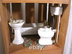 Doll House Miniatures, Lavatory Setup, Approx. 38 pieces, Vintage, 2 broken items