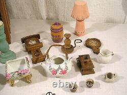 Doll House Miniatures, Lavatory Setup, Approx. 38 pieces, Vintage, 2 broken items