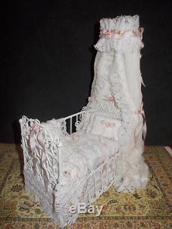 Dollhouse 112 Scale Dressed Canopy Baby Bed Serena Johnson Artisan IGMA CIMTA