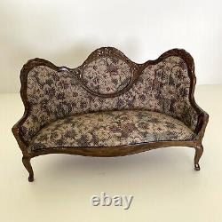 Dollhouse Furniture Living Room Victorian Floral Sofa Rocking Chair & Hutch 112
