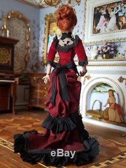 Dollhouse Miniature Artisan Porcelain Lady Doll Red Hair 112