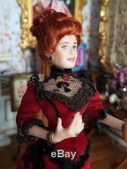 Dollhouse Miniature Artisan Porcelain Lady Doll Red Hair 112