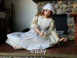 Dollhouse Miniature Artisan Young Cleaning Girl Maid Doll Washing Floors 112