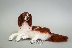 Dollhouse Miniature Dog Red and White Setter Artist Sculpted Furred OOAK 112