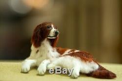 Dollhouse Miniature Dog Red and White Setter Artist Sculpted Furred OOAK 112