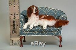 Dollhouse Miniature Dog Red and White Setter Artist Sculpted Furred OOAK 112