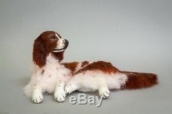 Dollhouse Miniature Dog Red and White Setter Artist Sculpted Furred OOAK 112