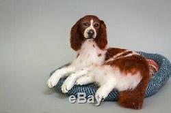 Dollhouse Miniature Dog Red and White Setter Artist Sculpted Furred OOAK 112