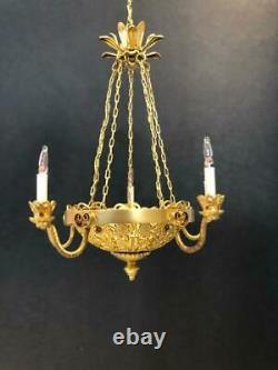 Dollhouse Miniature Handcrafted 5 Arm Ornate Brass Chandelier 112 12V