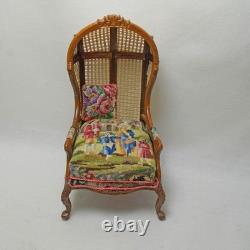 Dollhouse Miniature JBM Canvas Hooded Canopy Chair with Antique Petit point