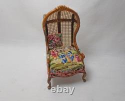 Dollhouse Miniature JBM Canvas Hooded Canopy Chair with Antique Petit point